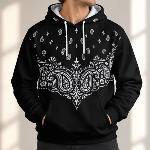 Black And White Paisley Bandana Motif For Everyday Fall Style And Gift Giving All-over Print Hoodie (Lightweight)
