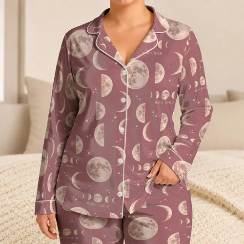 Pink Moon Phases and Celestial Nights for Cozy Summer Lounging and Relaxed Evenings Satin Pajamas Set