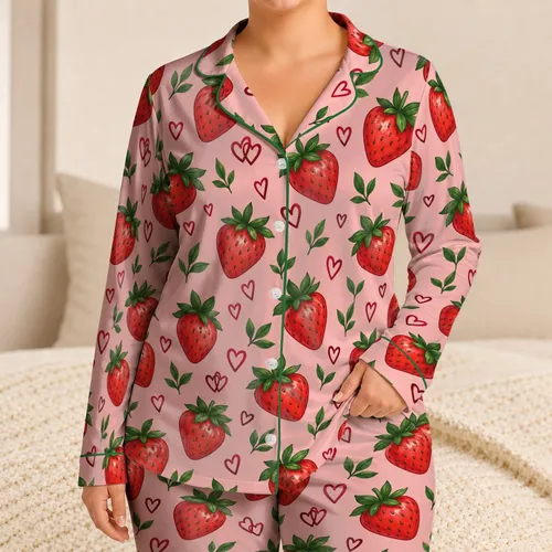 Strawberry Heart Motifs for Cozy Romantic Evenings and Sweet Everyday Comfort Satin Pajamas Set