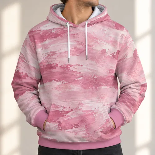 Rose Pink Abstract Brushstroke Texture for Casual Spring Autumn Outings and Everyday Wear All-over Print Hoodie (Lightweight)