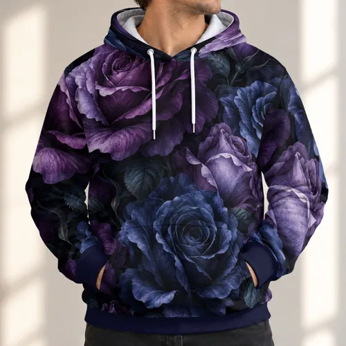 Purple Rose Floral Elegance for Autumn Walks, Casual Weekends and Evening Outings All-over Print Hoodie (Lightweight)