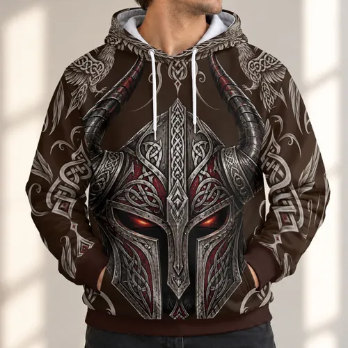 Horned Viking Helmet and Raven Motifs for Bold Nordic Streetwear and Festival Wear All-over Print Hoodie (Lightweight)