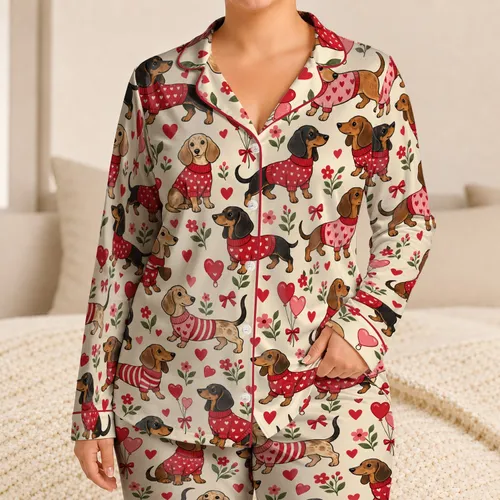 Dachshund Hearts and Sweaters for Cozy Evenings and Dog Lover Gifting Satin Pajamas Set