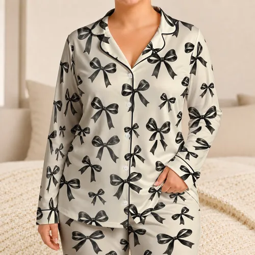 Black Ribbon Bows for Romantic Winter Gifting and Cozy Evenings at Home Satin Pajamas Set