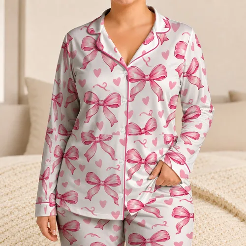 Pink Bow and Heart Motifs for Romantic Valentine Gifting and Sweet Springtime Style Satin Pajamas Set