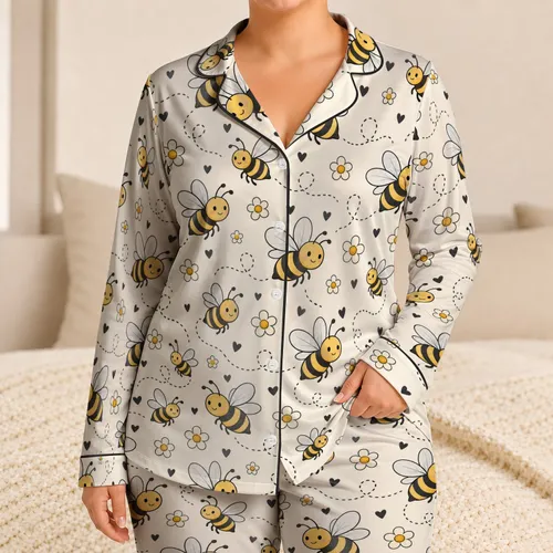 Cute Cartoon Bees and Honeyblooms for Cozy Lounging and Sweet Weekend Relaxation Satin Pajamas Set