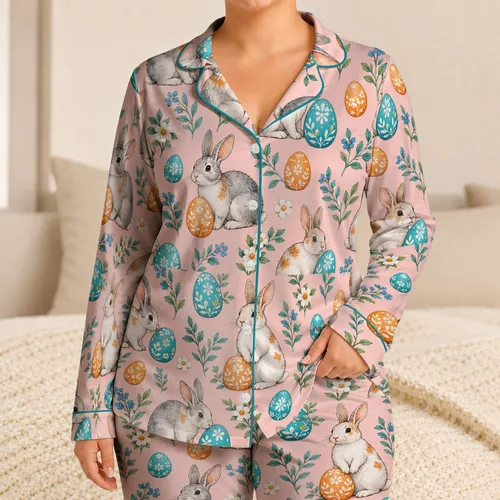 Watercolor Bunny and Easter Egg Motifs for Cozy Spring Mornings and Easter Gifting Satin Pajamas Set