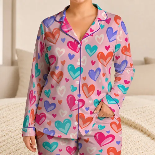 Colorful Love Hearts for Cozy Valentine Mornings and Sweet Everyday Lounging at Home Satin Pajamas Set
