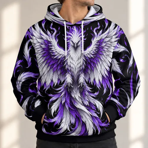 Purple White Phoenix With Spread Wings for Bold Everyday Wear and Fantasy Art Fans All-over Print Hoodie (Lightweight)
