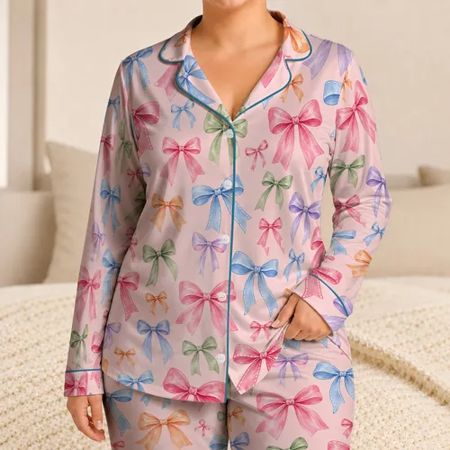 Pastel Ribbon Bows in Pink, Blue and Lilac for Cozy Lounging and Gift Giving for Her Satin Pajamas Set