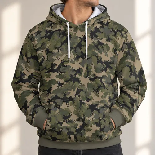 Olive Tan Black Camouflage Outdoor Casual Wear for Men, Hiking, Camping and Daily Use All-over Print Hoodie (Lightweight)