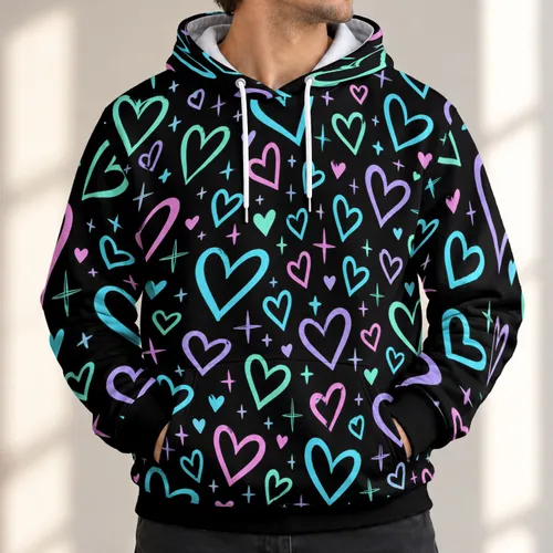 Neon Heart Motifs for Playful Night Out Style and Everyday Casual Wear for Adults All-over Print Hoodie (Lightweight)