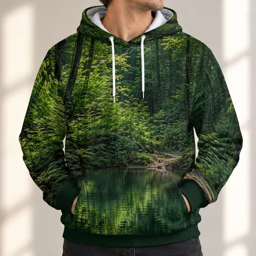 Emerald Forest Pond Scenery For Hiking And Nature Lovers Seeking Quiet Escapes All-over Print Hoodie (Lightweight)