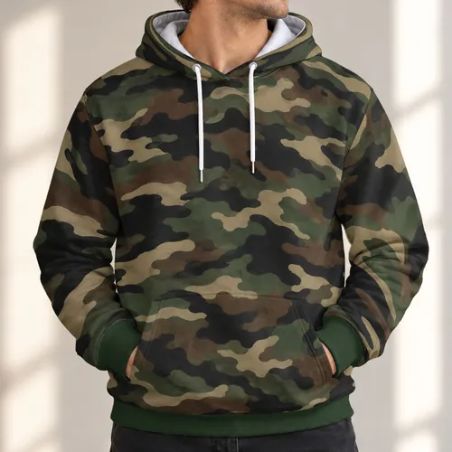 Woodland Camouflage in Green and Brown for Hiking, Camping and Outdoor Adventures All-over Print Hoodie (Lightweight)