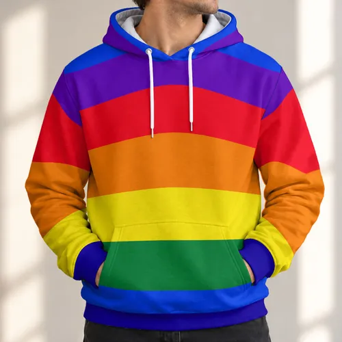 Bold Rainbow Color Block Stripes for Pride Events and Everyday Casual Wear All-over Print Hoodie (Lightweight)