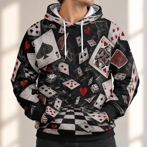 Playing Cards and Checkerboard for Poker Nights and Casino Parties All-over Print Hoodie (Lightweight)