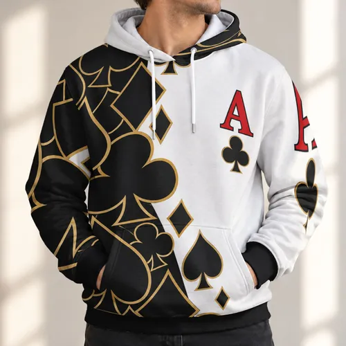 Black And Gold Spade Card Motifs For Casino Nights And Everyday Streetwear All-over Print Hoodie (Lightweight)