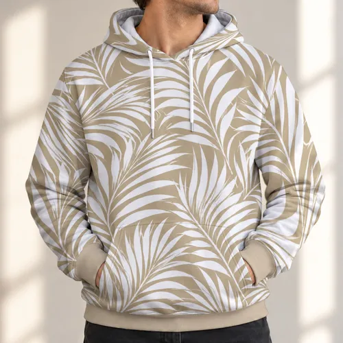White And Sand Palm Leaves For Relaxed Coastal Weekends And Everyday Island Style All-over Print Hoodie (Lightweight)