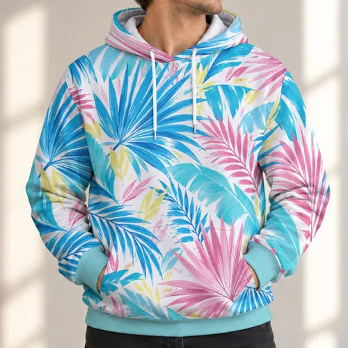 Pastel Tropical Foliage for Relaxed Coastal Weekends and Everyday Casual Wear All-over Print Hoodie (Lightweight)