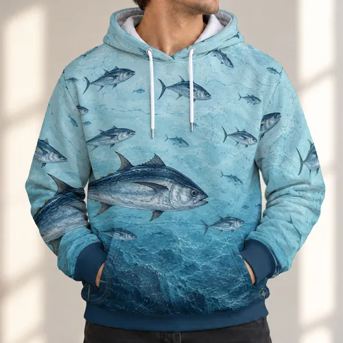 Tuna and Compass Ocean Scene for Offshore Fishing Adventures and Coastal Anglers All-over Print Hoodie (Lightweight)