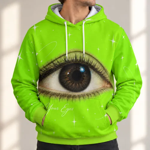 Neon Lime Big Eye and Star Motifs for Bold Festival Nights and Everyday Streetwear All-over Print Hoodie (Lightweight)