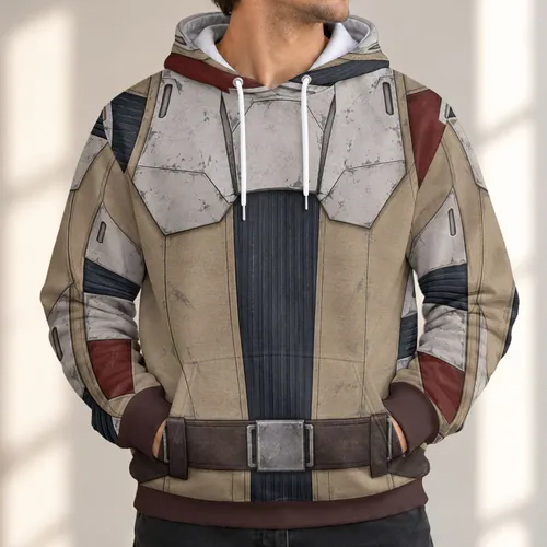 Beige And White Space Knight Armor Outfit For Halloween Cosplay And Galactic Adventure Fans All-over Print Hoodie (Lightweight)