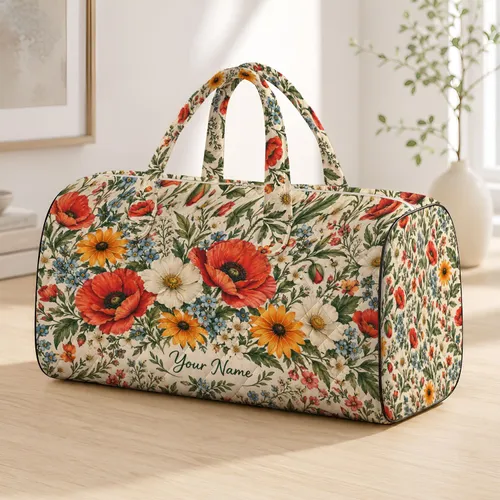 Watercolor Wildflower Blooms for Coastal Getaways and Sunny Weekend Travel Adventures Quilted Weekend Bag