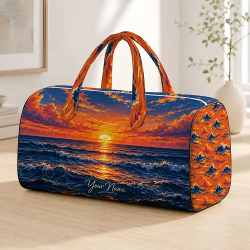 Golden Ocean Sunset and Rolling Waves for Relaxed Coastal Getaways and Summer Travel Quilted Weekend Bag