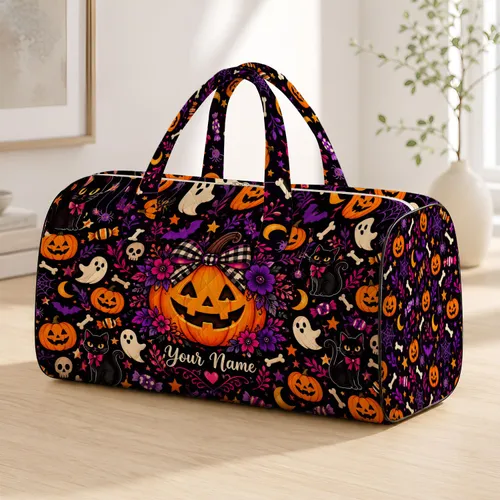 Halloween Pumpkins, Bones and Candy for Spooky October Getaways and Festive Travel Quilted Weekend Bag