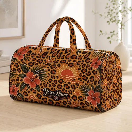Leopard Spots and Sunset Hues for Beach Days and Bohemian Getaways Quilted Weekend Bag