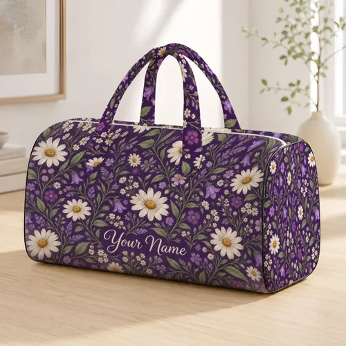 Purple Wildflower Blooms for Bohemian Weekend Getaways and Relaxed Travel Lovers Quilted Weekend Bag
