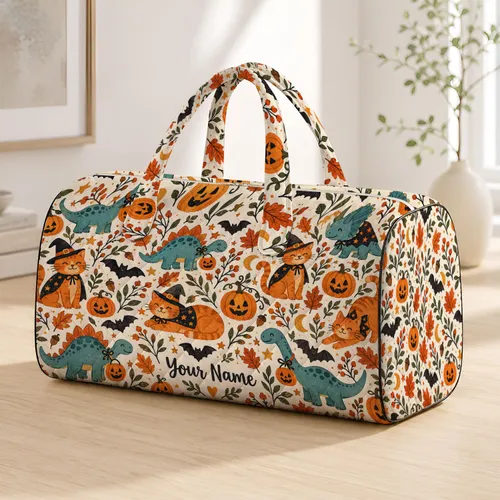 Cute Halloween Cats, Bats And Pumpkins For Autumn Travel And Festive Seasonal Getaways Quilted Weekend Bag