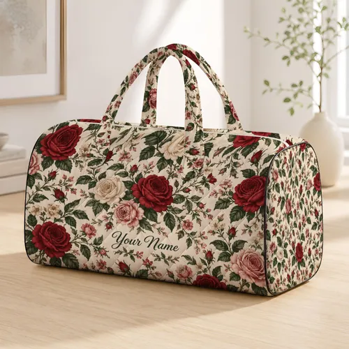 Vintage Red Rose Florals for Romantic Getaways and Everyday Travel, Women and Men Quilted Weekend Bag
