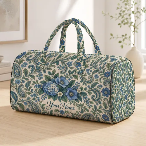 Blue Floral Paisley Botanicals for Camping Getaways and Outdoor Escapes for Everyone Quilted Weekend Bag