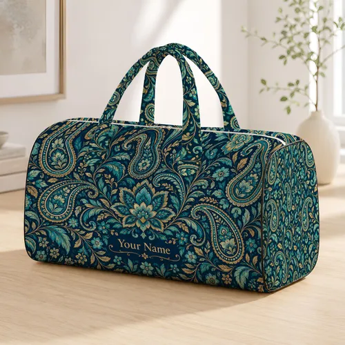 Teal Paisley and Floral Motifs for Beach Holidays and Weekend Getaways for All Quilted Weekend Bag