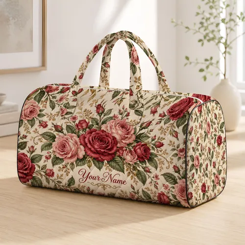 Vintage Rose and Botanical Florals for Romantic Coastal Getaways and Summer Escapes Quilted Weekend Bag