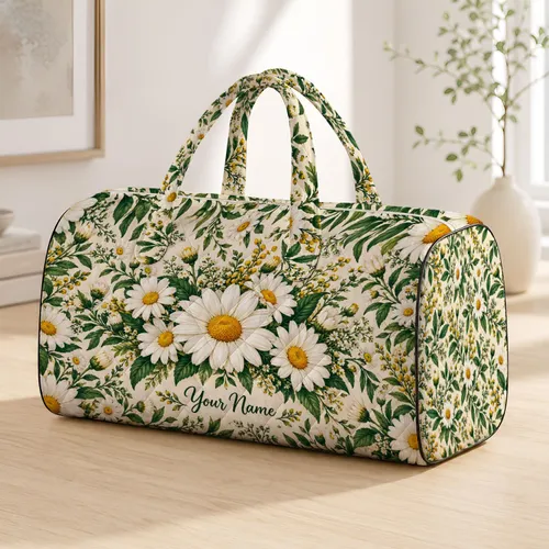 Ivory Daisy And Green Foliage For Relaxed Coastal Getaways And Weekend Travel Quilted Weekend Bag