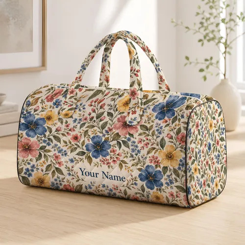 Blue Wildflowers And Vintage Roses For Weekend Getaways, Gym Days, And Beach Escapes Quilted Weekend Bag
