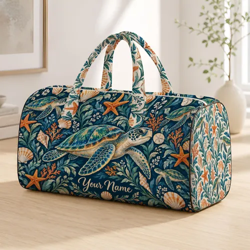 Sea Turtle Coastal Botanicals for Sunny Weekend Escapes and Relaxed Beach Getaways Quilted Weekend Bag
