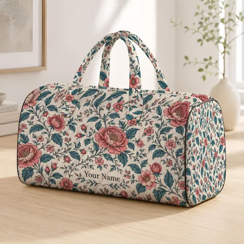 Vintage Pink and Blue Floral Vines for Coastal Getaways and Relaxed Garden Escapes Quilted Weekend Bag