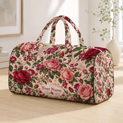 Vintage Rose Garden Florals for Weekend Getaways and Outdoor Adventures for Everyone Quilted Weekend Bag