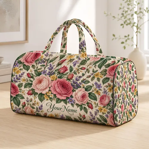 Vintage Rose Garden Florals for Romantic Weekend Getaways and Botanical Travel Style Quilted Weekend Bag