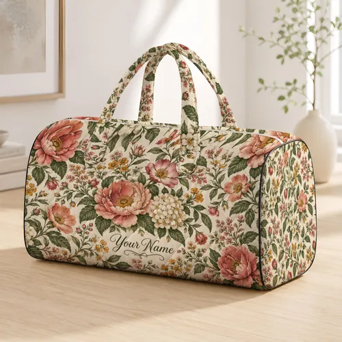 Vintage Rose Botanical Flowers for Beach Holidays and Weekend Getaways for All Quilted Weekend Bag
