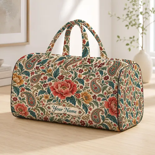 Vintage Botanical Paisley Flowers for Beach Holidays and Weekend Getaways, Unisex Quilted Weekend Bag