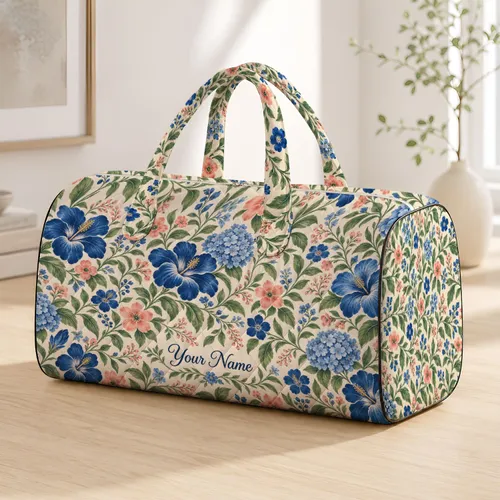 Blue And Coral Botanical Florals For Seaside Getaways And Summer Travel Quilted Weekend Bag