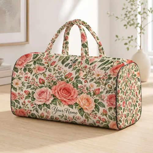 Romantic Rose Garden Florals for Weekend Getaways, Beach Days and Everyday Travel Quilted Weekend Bag