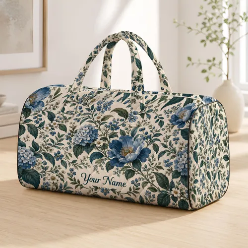 Blue Botanical Wildflowers for Weekend Getaways and Relaxed Travel Adventures for All Quilted Weekend Bag