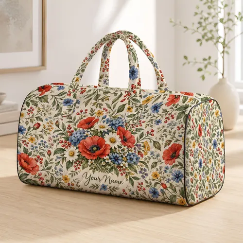 Watercolor Wildflower Blooms for Sunny Beach Days and Weekend Getaways for Women Quilted Weekend Bag