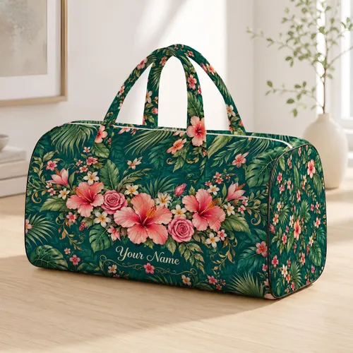Tropical Rose And Hibiscus Florals For Beach Getaways And Relaxed Summer Travel Quilted Weekend Bag