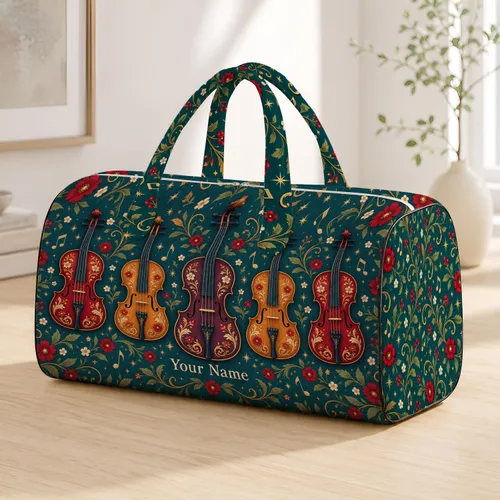 Colorful Violin Folk Art for Music Lovers on Beach and Vacation Getaways Quilted Weekend Bag